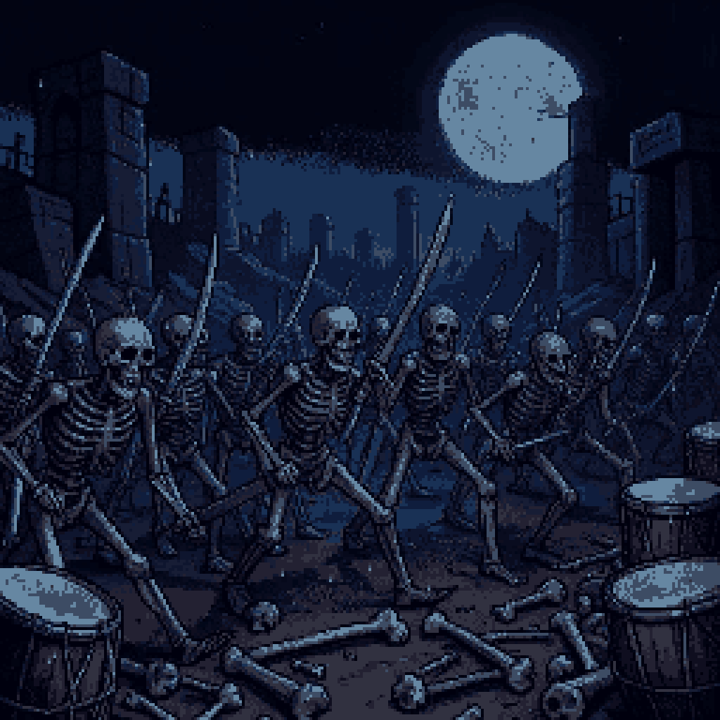 A legion of bones marches under a dead moon. March of the Skeleton Army is dark fantasy art for necromancer campaigns and OSR bestiaries. Save it, then explore Arcana Goetia: 72 spirits, sigils and ritual tools for Android. #DarkFantasy #Necromancer #OSR